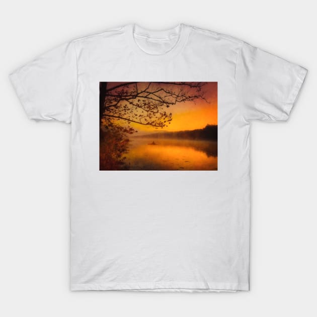 Foggy Sunrise Lake Going Fishing T-Shirt by art64